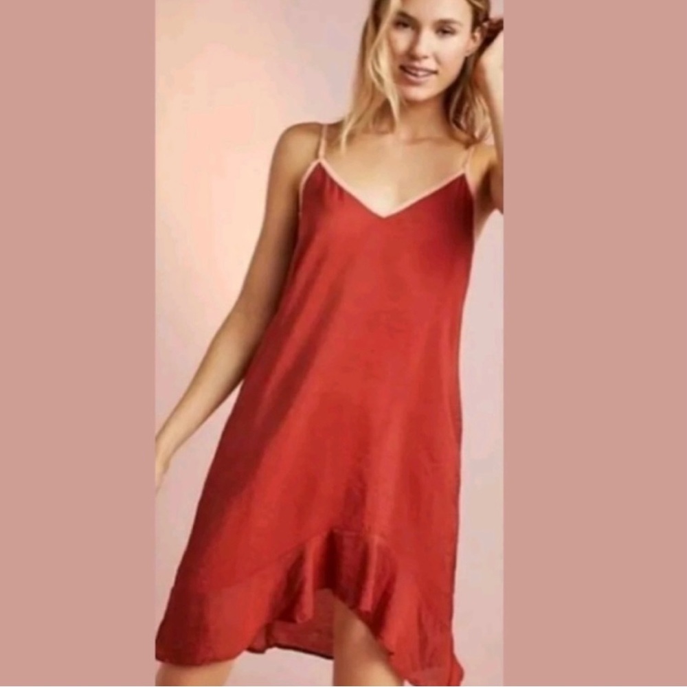 Anthropologie LACAUSA Night Out Spaghetti Strap Asymmetrical Sheer Dress Size XS